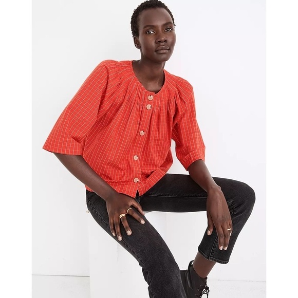 NEW Madewell Pintuck Swing Top in Windowpane Jacquard - Picture 9 of 10